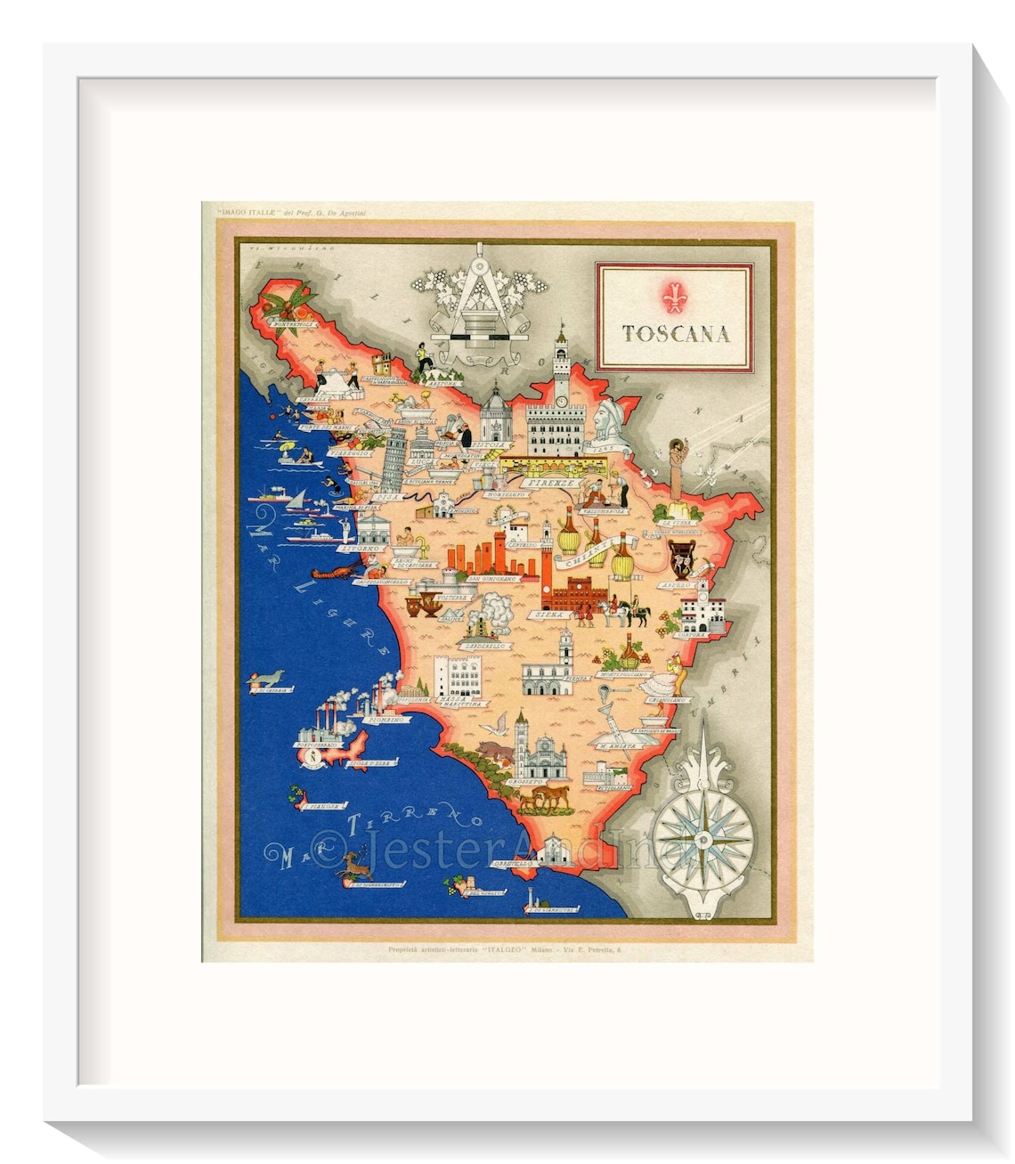 Tuscany, Toscana, Italy, Pictorial Map, A4 or A3 Print - Etsy