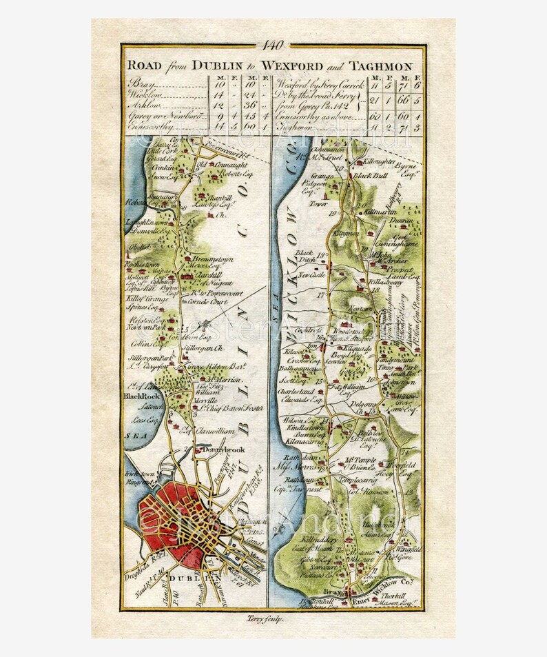 Antique Ireland Road Map A4/A3 Print Dublin Donnybrook | Etsy