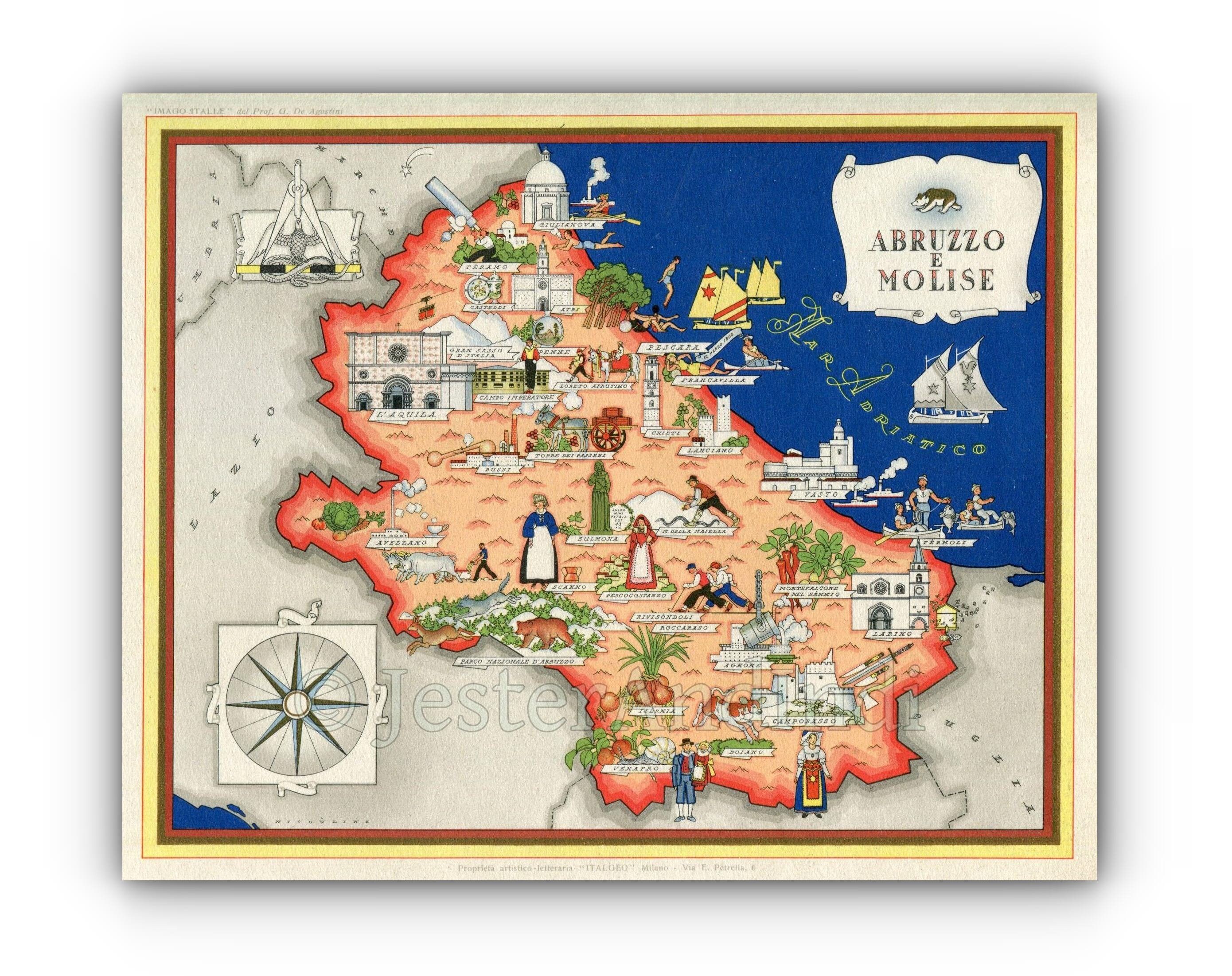 Abruzzi Abruzzo E Molise Italy Pictorial Map A4 or A3 Etsy Australia