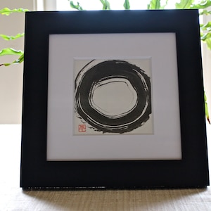 ENSO - ZEN ~ Shodo ~ Shodo, Japanese Calligraphy : Original Art - Sumi ink Art, Wall Deco Art,Gift,  10&quot;1/2X10&quot;1/2 with Wooden Stand Frame