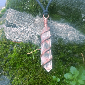 Quartz Crystal Necklace | Natural Stone Raw Crystal Wire Pendant | Copper Wire Pendant | Boho Hippie Wire Wrapped Jewelry For Women or Men