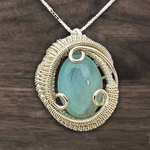 Aquamarine Crystal Necklace | Boho Heady Wire Wrapped Pendant | Silver | 100% Natural Stone | Mermaid Spiral Ocean Pendant, March Birthstone