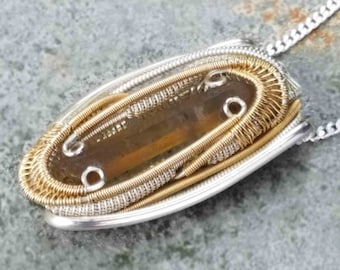 Citrine Necklace Wire Wrapped Pendant | Natural Crystal Statement Jewelry | Sterling Silver & Gemstone | Hippie Stone Healing Crystals