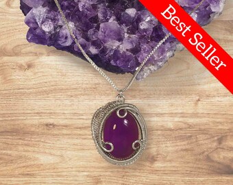 Amethyst Wire Pendant in Silver - February Birthstone Birthday Gift Womens Purple Gemstone - Boho Chic Festival Fashion Triskelion Jewelry