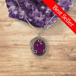 Amethyst Wire Pendant in Silver - February Birthstone Birthday Gift Womens Purple Gemstone - Boho Chic Festival Fashion Triskelion Jewelry