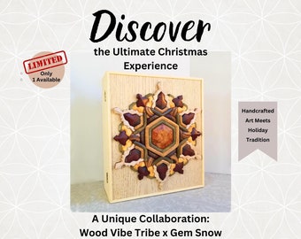 Advent Calendar with Wood Mosaic Snowflake Sculpture Wall Art, One of a Kind A Christmas Gift with Fine Art, Crystals & Wire Wrapped Jewelry