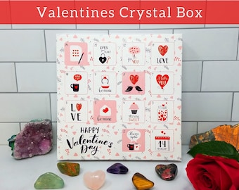 Valentines Day Gift Box, Crystal Countdown Advent Calendar, Tumbled Gemstone Surprise Mystery Box