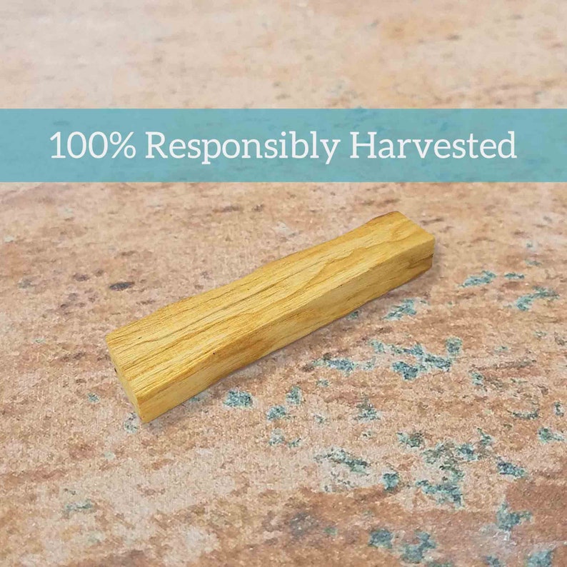 May include: A close-up of a light brown wooden stick. The stick is about 6 inches long and has a slightly rough texture. The text "100% Responsibly Harvested" is visible at the top of the image.