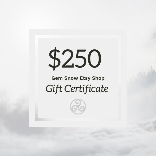 Gift Certificate For 250 Dollars to Spend in Our Etsy Shop Gem Snow | Printable Gift Cards that make the Perfect Last Minute Gift