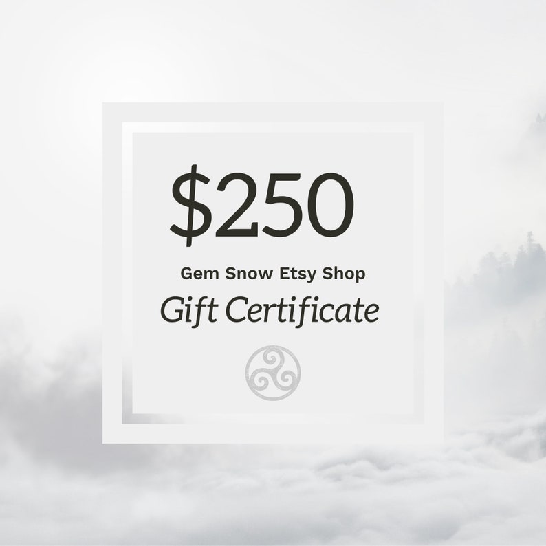 Gift Certificate For 250 Dollars to Spend in Our Etsy Shop Gem Snow Printable Gift Cards that make the Perfect Last Minute Gift image 1