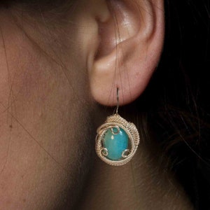 Amazonite Wire Wrapped Earrings | 100% Natural Stone | Crystal & Gemstone Filigree Silver Drop Hook Earrings… Dainty Celtic Boho Jewelry image 2