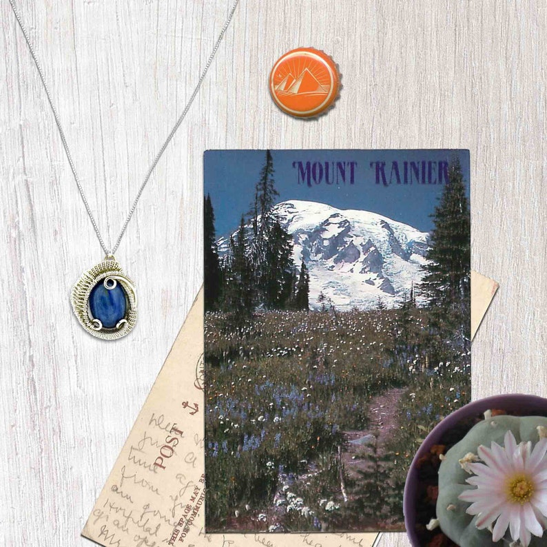 Blue Kyanite Heady Wire Wrapped Pendant | Boho Bohemian Hippie Necklace | Throat Chakra Balancing Healing Crystal Jewelry for Anxiety Relief image 3