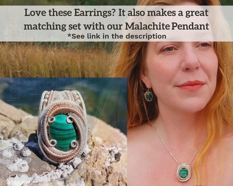 Boho Wedding, Triskelion Earrings Yoga Jewelry Festival Fashion Malachite Earrings Wire Wrapped in Silver and Rose Gold