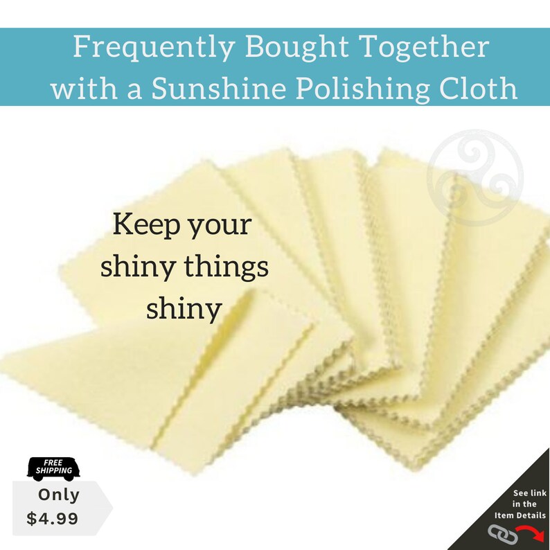 May include: A stack of yellow polishing cloths with the text "Keep your shiny things shiny" on top. The cloths are folded in a fan shape and have a scalloped edge. The text "Free Shipping" and "Only $4.99" is visible in the lower left corner of the image.
