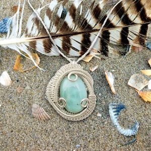 Larimar Heady Wire Wrapped Pendant | 100% Boho Hippie | Ocean Mermaid Pendant | Silver Triskelion Elven Necklace | Bohemian Jewelry