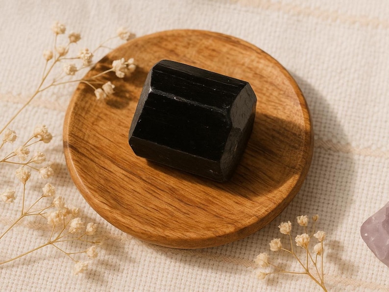 Black Tourmaline natural stone crystal specimen for your mineral gemstone & rock collection, healing crystal grid or boho decor image 1