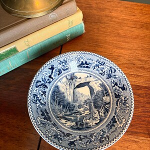 Vintage Johnson Brothers Blue Transferware Berry Bowl, Natural Bridge Virginia Scene