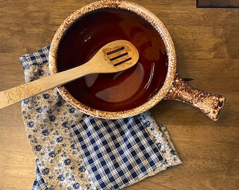 Vintage brun serveringsskål i droppglasyr | Stekpanna i stengods i lantlig stil