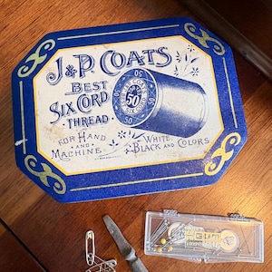 Antique J & P Coats Six Cord Thread Tin | English Lithograph Advertising Box
