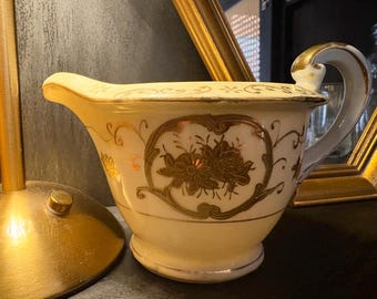 Vintage Japan Porcelain Creamer With Gold Floral Gilding | Gold Trim Cream Pitcher | Cottage Tea Party Decor