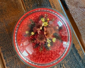 Konserverade blommor Glas Vintage Pappersvikt Röd Blommig Kupol Mitten av Århundradet Botanisk Dekor Lantlig Stil