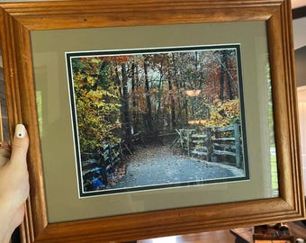 Framed Autumn Forest Print with Rustic Wooden Frame | Smoky Mountain Cabin Wall Decor