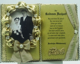 Deko-Buch zur Goldenen Hochzeit für Foto mit Holz-Buchständer