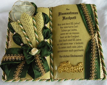 Deko-Buch zur Diamantenen Hochzeit  mit Holzbuchständer