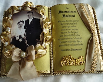 Deko-Buch zur Diamantenen Hochzeit für Foto mit Holz-Buchständer