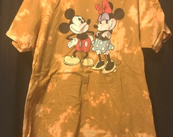 Mickey y Minnie / Ahorrado / Ropa Reciclada / 2X para Hombres / Ahorrado / Lavado con ácido / Tinte de corbata blanqueador