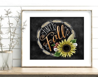 Fall Sign, Happy Fall Yall, Fall Wreath, Chalkboard Art, Chalk Art, Calligraphy, Sunflower Art, Rustic Fall Decor, Autumn Decor