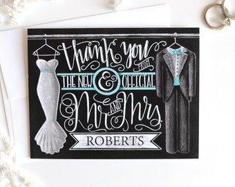 Wedding Thank You Card, Thank You From The New Mr & Mrs, Personalized Wedding Thank You Card, Bride And Groom, Chalkboard Art, Chalk Art