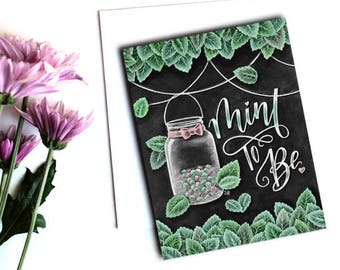 Mint To Be Card, Pun Love Card, Valentine's Day Card,  Chalkboard Card, Chalk Art, Love Card, Valentine Card, Valentine Pun Card