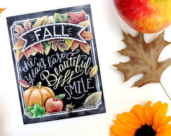 Fall Card, Autumn Card, Chalkboard Art, Chalk Art, Chalkboard Sign, Typography, Hand Lettered, Hand Drawn, Fall Word Collage, Autumn Words