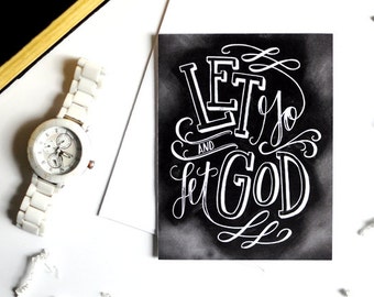 Encouragement Card, Sympathy Card, Let Go And Let God, Chalk Art, Chalkboard Art