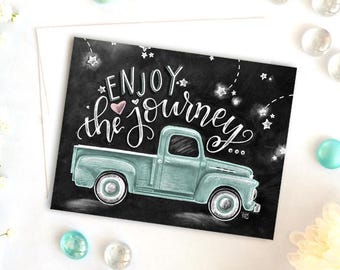 Graduation Card, Enjoy The Journey, Chalk Art, Chalkboard Art, Congratulations Card, Congrats Card, Wanderlust Card, Old Truck