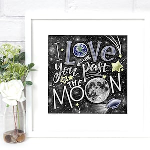 Chalkboard blue watercolor Nursery Art Printable Digital Download I love you in the morning and in the afternoon instant download moon