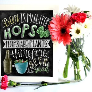 Beer Is A Salad Chalkboard Art Print, Wedding Bar Sign