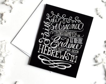 Faith Card Hebrews 11 1 Chalk Typography Hand Lettering Chalkboard Card Scripture Art Inspirational Card Unique Card Chalk Art Card