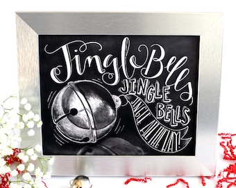 Christmas Decor, Christmas Art, Chalkboard Art, Chalk Art, Jingle Bells, Jingle All The Way, Typography Print, Hand Lettering