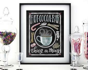 Hot Cocoa Bar Chalkboard Art Print, Holiday Decor