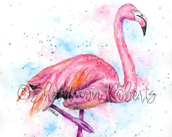 Flamingo Watercolor Painting, Flamingo Gifts, Watercolor Print, Flamingo Wall Art Print By Shannon Roberts, Flamingo Home Decor, Bird Prints