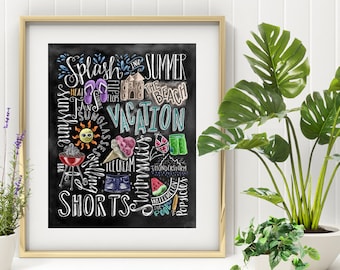 Beach House Decor, Beach House, Beach Art, Summer Art, Typography, Chalk Art, Chalkboard Art, Summer