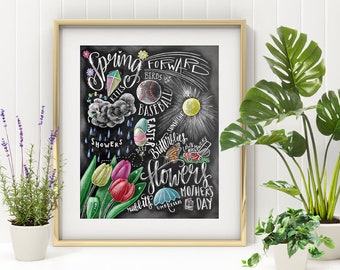 Spring Decor, Spring Sign, Spring Art, Chalkboard Art, Chalk Art, Typography, Spring Subway Art, Spring, Tulips, Word Collage
