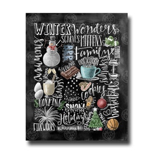 Winter Decor, Word Collage, Holiday Decor, Word Art, Chalkboard Art, Chalk Art, Winter Words, Christmas Decor, Subway Art, Happy Holidays