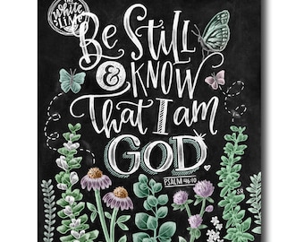 Be Still And Know That I Am God, Psalm 46:10, Scripture Art, Psalm 46 10, Bible Verse Wall Art, Scripture Print, Chalkboard Art, Chalk Art