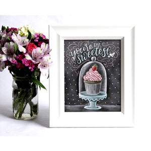 Cupcake Art, Chalkboard Art, Cupcake Print, Valentine's Day, Love Sign ...
