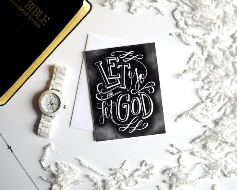 Encouragement Card, Sympathy Card, Let Go And Let God, Chalk Art, Chalkboard Art image 2