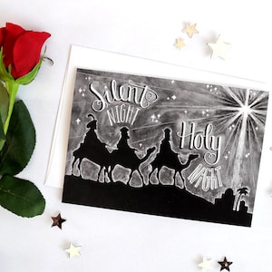 Christmas Card, Christmas Card Set, Silent Night, Holy Night, Star of Bethlehem, Three Wise Men, Holiday Card, Chalk Art, Chalkboard Art