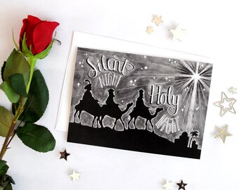 Christmas Card, Christmas Card Set, Silent Night, Holy Night, Star of Bethlehem, Three Wise Men, Holiday Card, Chalk Art, Chalkboard Art